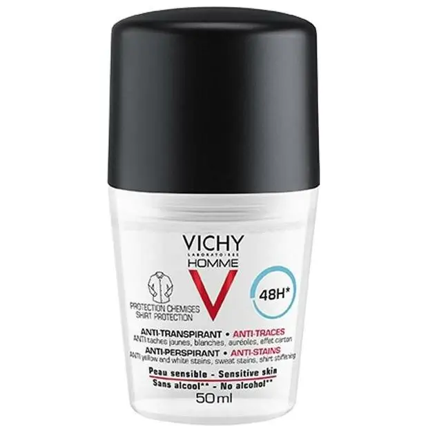 Vichy-homme-deodorant-anti-transpirant-anti-traces-48-H-50-ml-parapharmacie-maroc VICHY HOMME DEODORANT BILLE 48H ANTI-TRACES 50ML – Image 1