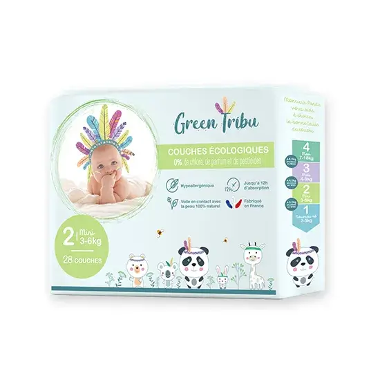 Green Tribu Couches Écologiques Taille 2 (3-6 kg) 28U