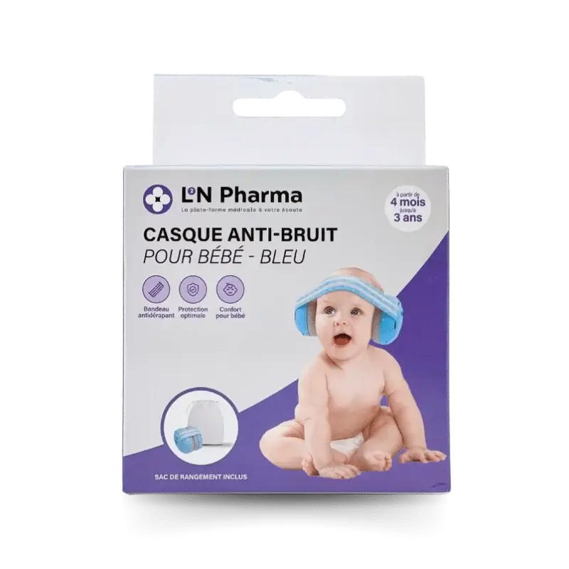 L2N-casque-bebe-reducteur-de-bruits-Bleu L2N Casque bébé réducteur de bruits bleu dès 4mois Sac de rangement inclus – Image 1