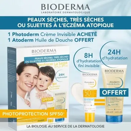 bioderma-photoderm-creme-spf50-invisible-40ml-atoderm-huile-douche-100ml-offert BIODERMA PHOTODERM CREME SPF50+ INVISIBLE 40ML+ ATODERM HUILE DOUCHE 100ML OFFERT – Image 1
