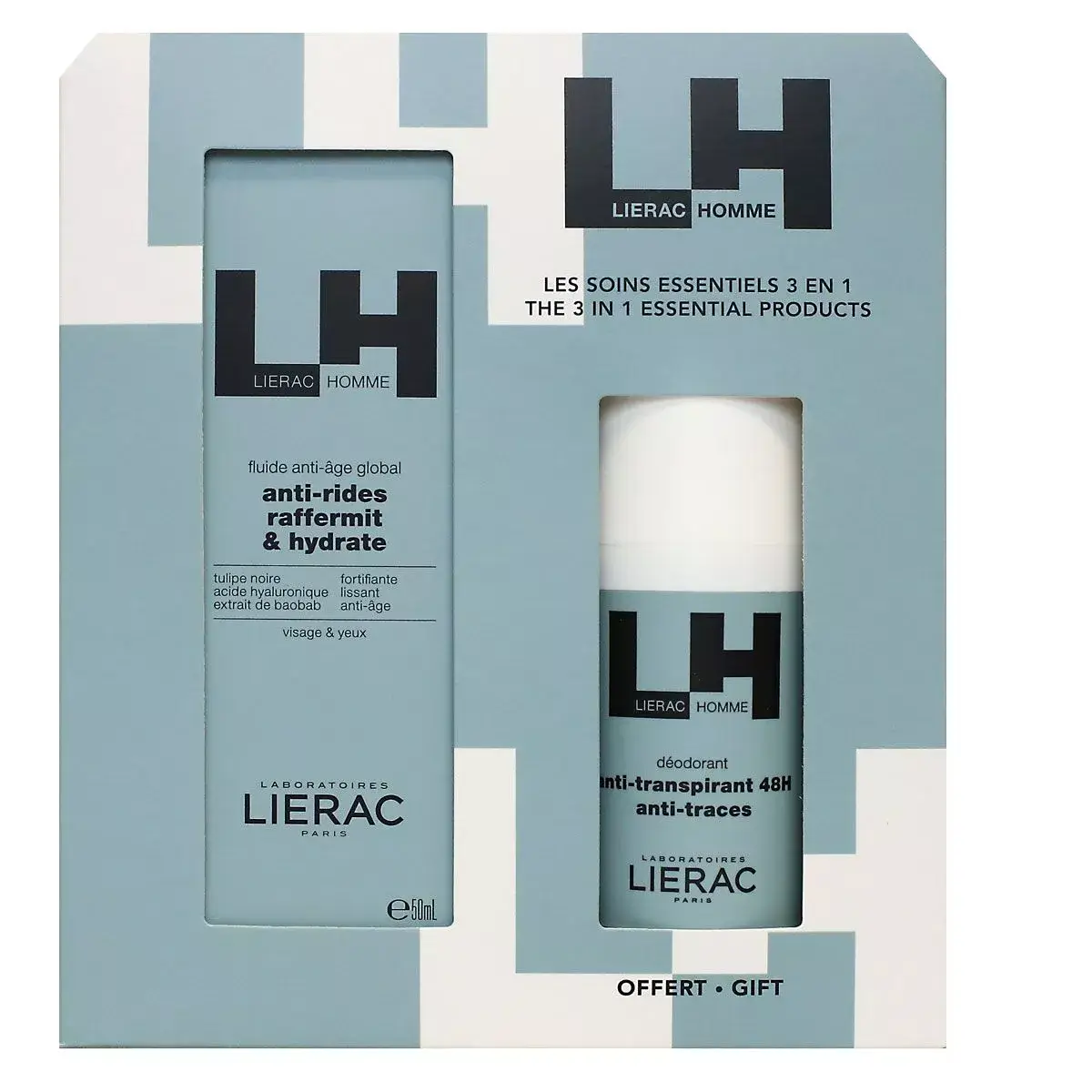 Lierac Homme fluide anti-âge global 50ml + déo anti-transpirant 48h 50ml offert