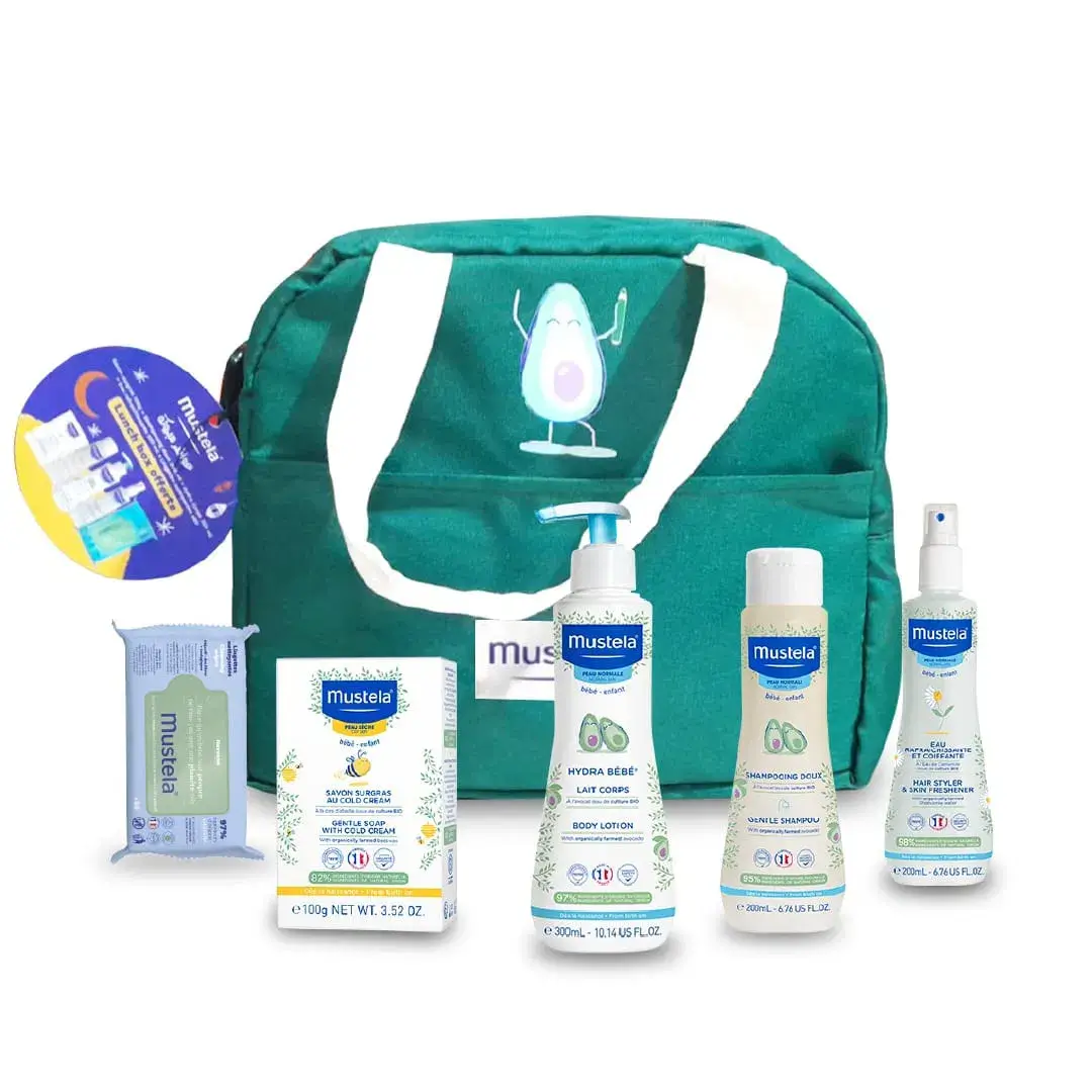 Bebemaman-Mustela-Kit-Bebe-Soins-Essentiels-Peau-Normale-Lunch-Bag-Offerte – Image 1