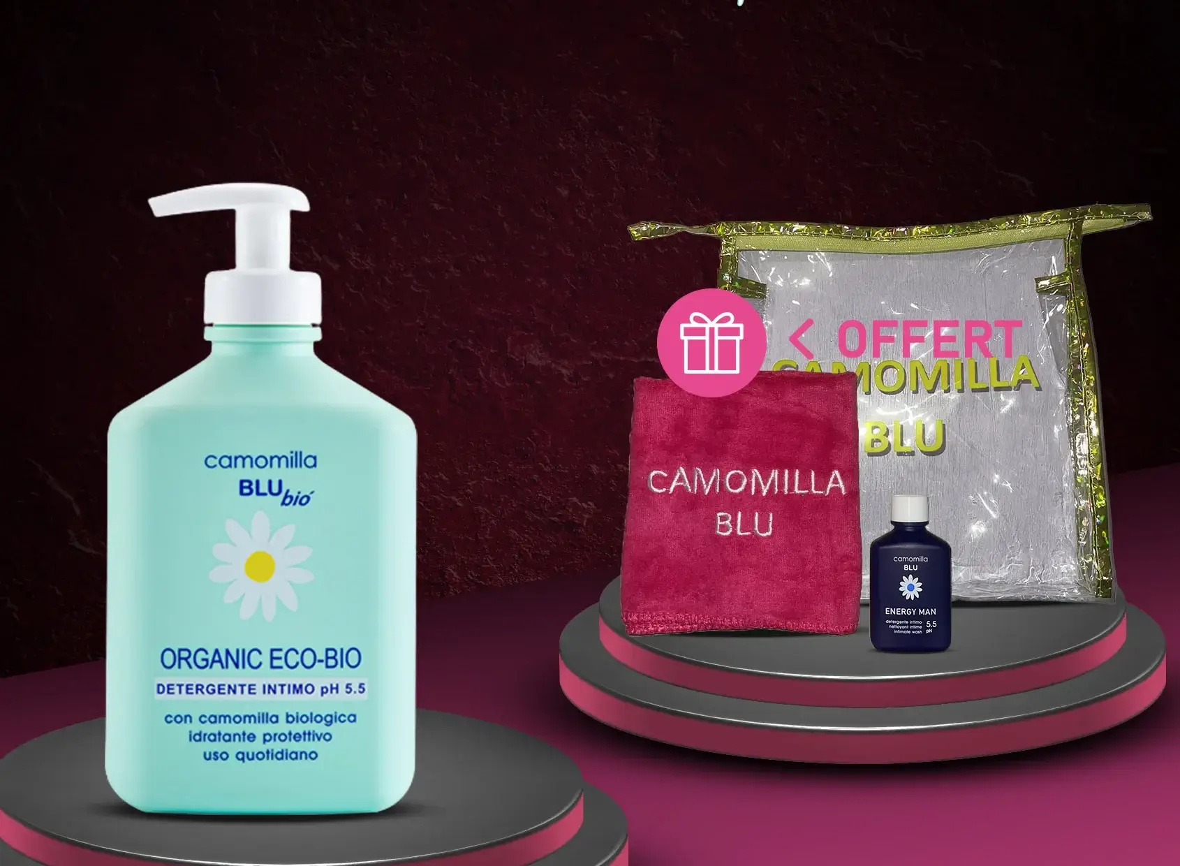 Camomilla-organic-eco-bio.jpg CAMOMILLA BLU BIO ORGANIC ECO BIO 5.5 PH 300 ML+CAMOMILLA BLU ENERGY MAN+TROUSSE TRANSPARENTE OFFERTS – Image 1