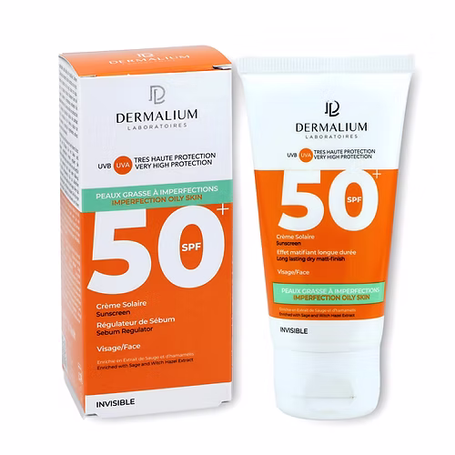 DERMALIUM CREME SOLAIRE INVISIBLE PEAUX GRASSE A IMPERFECTIONS SPF50+ 50ML