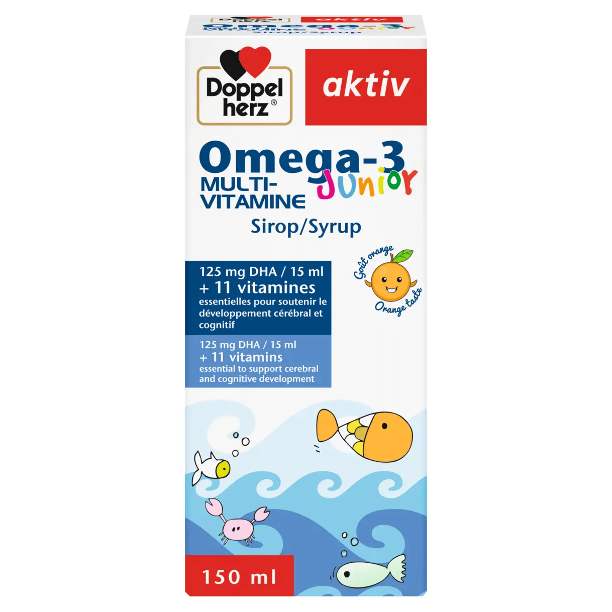 4009932411508_DHA_Omega_3_Junior_ml_150_fr_15041@1.5x AKTIV Oméga-3 Multivitamines Junior 150 Ml – Image 1