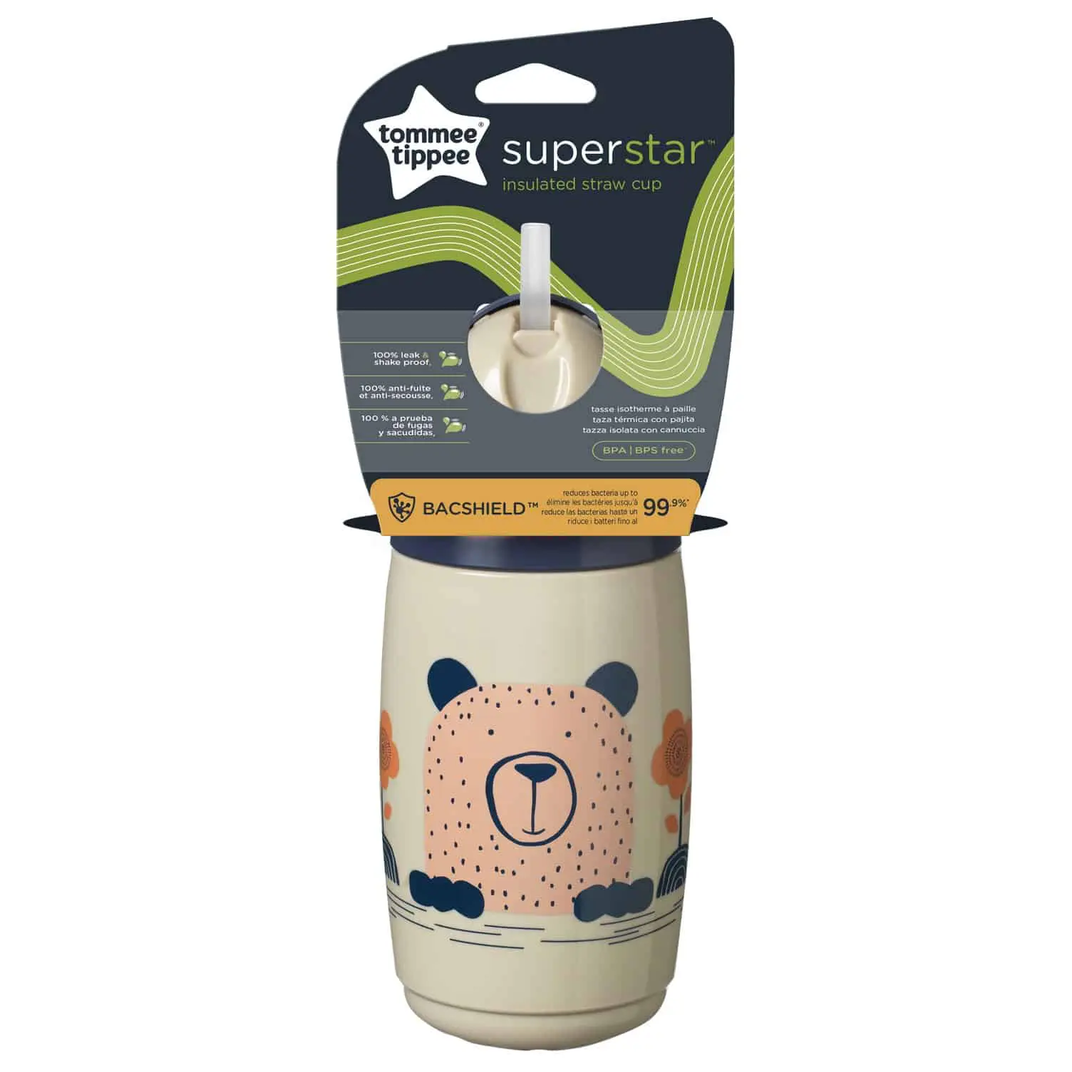 447824-1 TOMMEE TIPPEE Gobelet isotherme avec paille SuperStar Gris 12M+ – Image 1