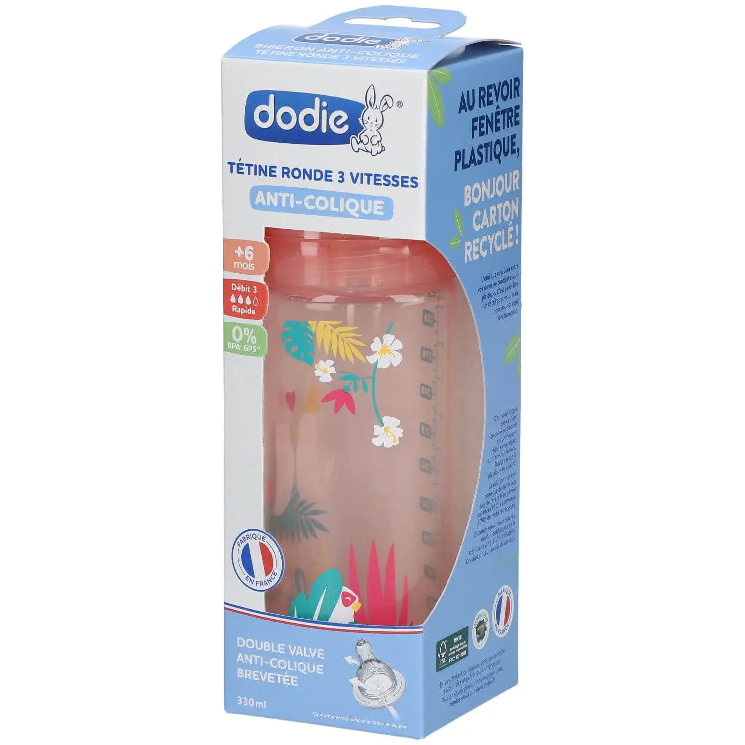 BE03929528-p10 DODIE BIBERON ANTI COLIQUE TETINE RONDE 3 VITESSES+ 330ML ROSE DANSE +6 M – Image 1