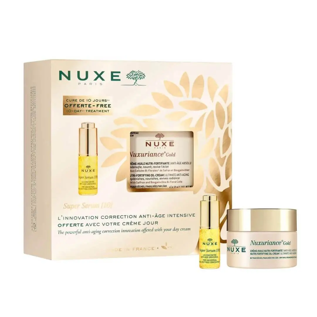 Nuxe-Nuxuriance-gold-coffret- NUXE NUXURIANCE GOLD COFFRET CREME HUILE 50ML + SUPER SERUM 10 5ML – Image 1
