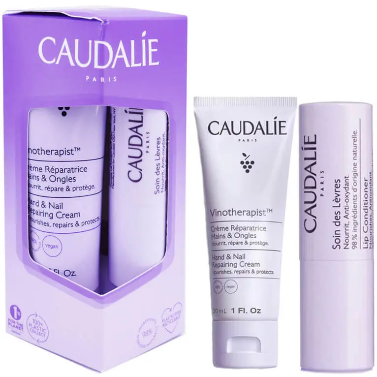 caudalie-coffret-creme-mains-vinotherapist-soins-levres CAUDALIE VINOTHERAPIST CREME MAINS ET ONGLES 30ML + SOIN LEVRES 4.5G – Image 1
