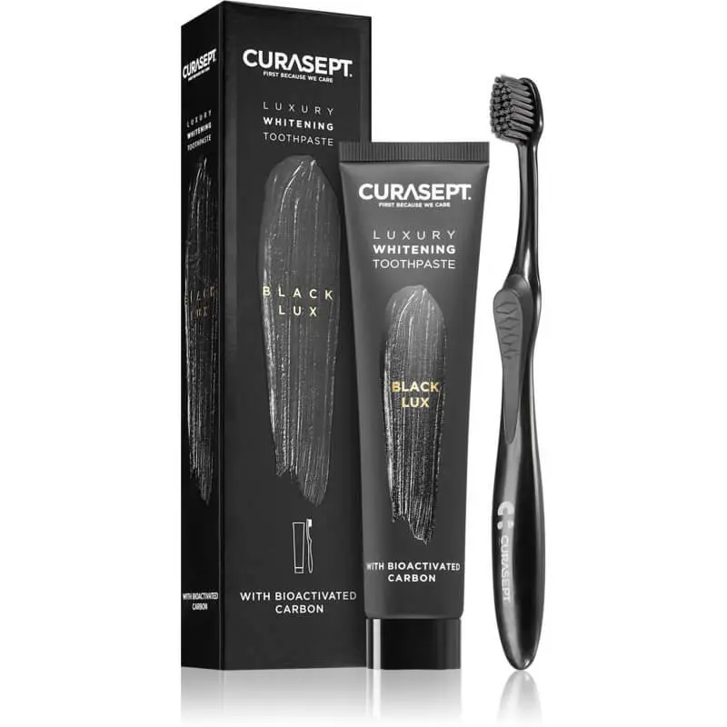 curasept-black-lux-set-bieliaca-sada-na-zuby-zubne-kefky-24582743 CURASEPT PACK DENTIFRICE BLACK LUXURY AU CHARBON 75ML +BAD – Image 1