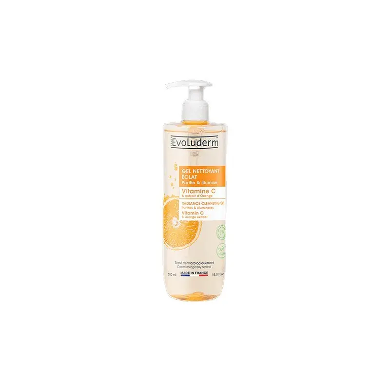 evoluderm-cleansing-gel-vitamin-c-500ml-1.jpg Evoluderm - Gel nettoyant Eclat Vitamine C - 500 ml – Image 1