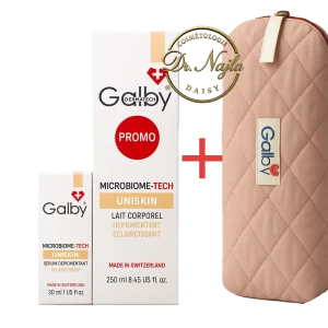 Pack Promo Galby Uniskin – Lait Corporel Dépigmentant & Éclaircissant + Sérum Unifiant avec Trousse Offerte