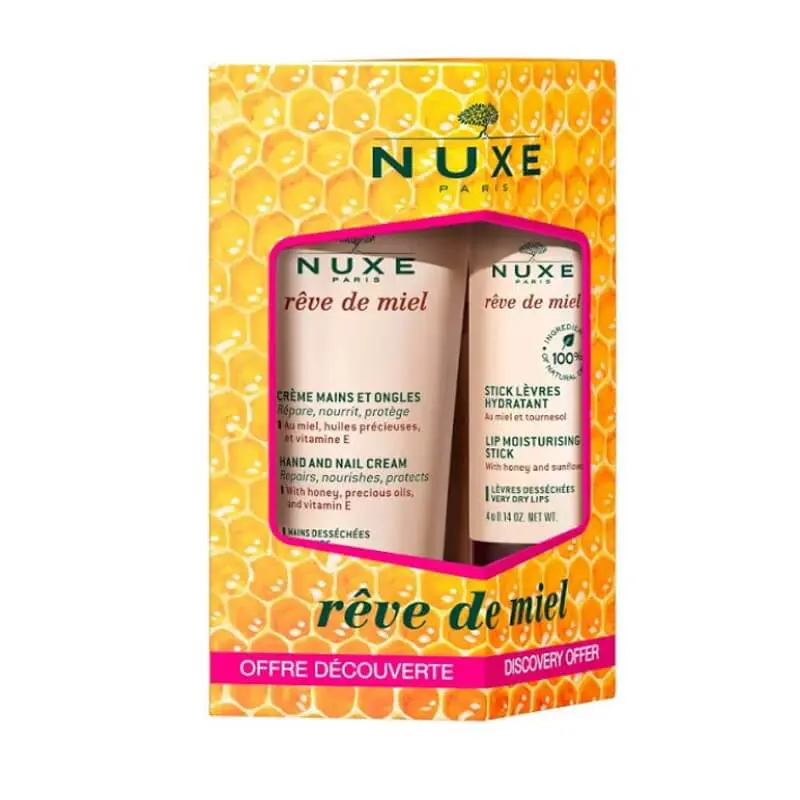 nuxe-crema-de-manos-y-unas-reparadora-stick-de-labios-hidratante-reve-de-miel Nuxe Rêve de Miel Crème Mains et Ongles + Stick Lèvres Hydratant – Image 1