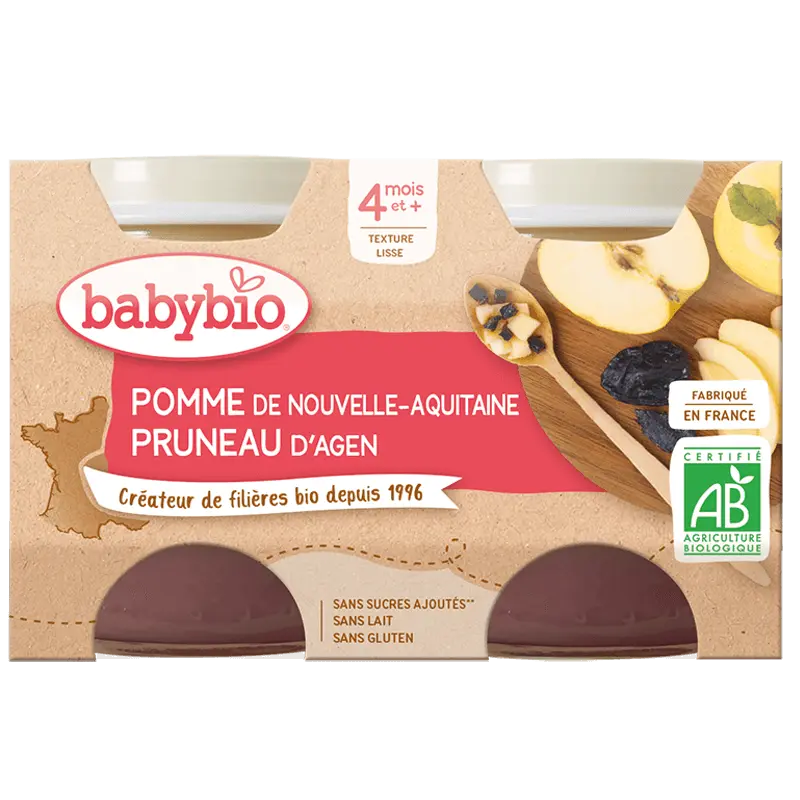 pomme-de-nouvelle-aquitaine-pruneau-d-agen BABYBIO POMME DE NOUVELLE-AQUITAINE PRUNEAU D'AGEN 4MOIS ET + – Image 1