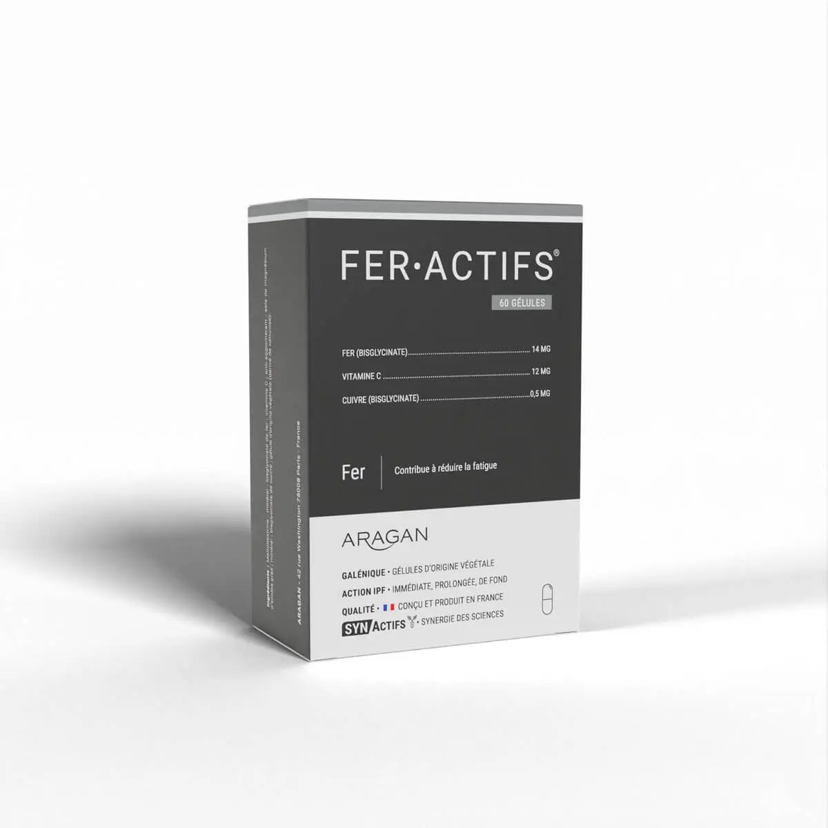synactifs_feractifsbox_front ARAGAN FER ACTVE 60 GELULES – Image 1