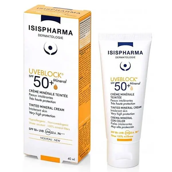 uveblock-creme-minerale-teintee-spf50_peaux-intolerantes-isispharma-parapharmacie-marocspf50 ISISPHARMA UVEBLOCK CREME MINERAL TIENTE 50+ 40ML – Image 1