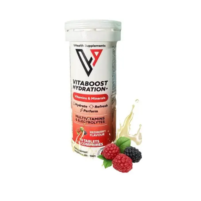 vhealth-vitaboost-hydratation-gout-fruit-rouge-10-comprimes VHEALTH VITABOOST HYDRATATION+ GOUT FRUIT ROUGE 10 COMPRIMES – Image 1